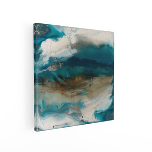 Canvas schilderij vierkant Abstract Kunstwerk met Blauwe en Witte Kleuren