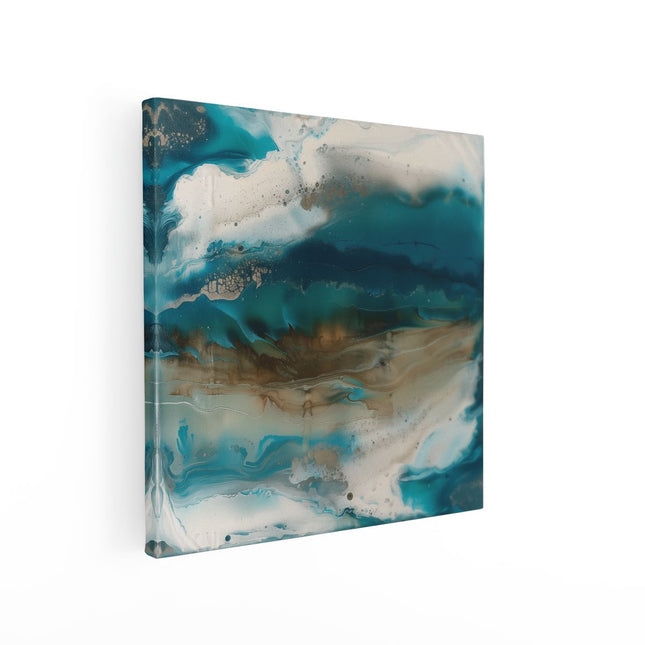 Canvas schilderij vierkant Abstract Kunstwerk met Blauwe en Witte Kleuren