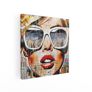 Canvas schilderij vierkant Kunstwerk van een Vrouw met Zonnebril