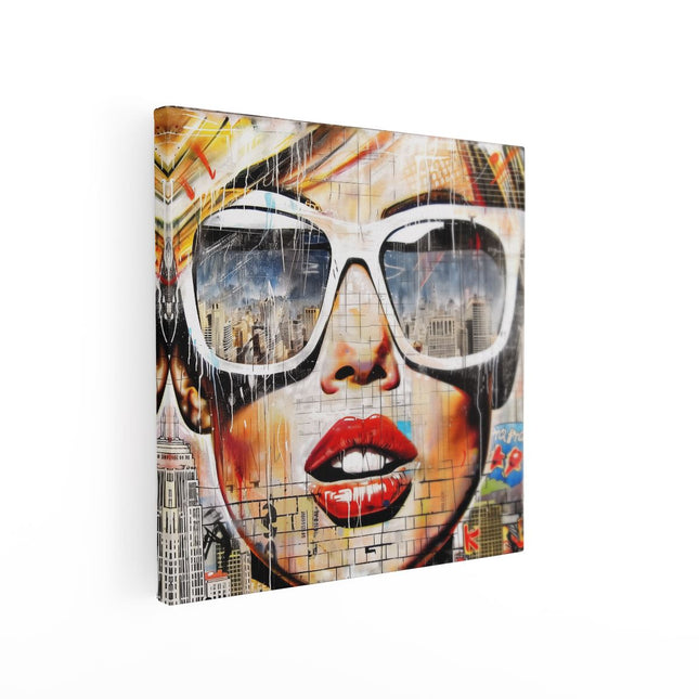 Canvas schilderij vierkant Kunstwerk van een Vrouw met Zonnebril