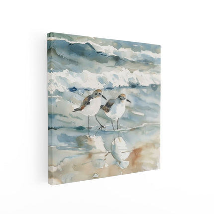 Canvas schilderij vierkant Twee Strandlopers op het Strand