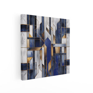 Canvas schilderij vierkant Blauw en Goud Geometrisch Patroon op een Witte Achtergrond