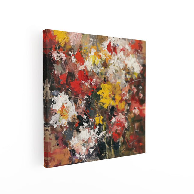 Canvas schilderij vierkant Rode, Gele en Witte Bloemen in een Vaas