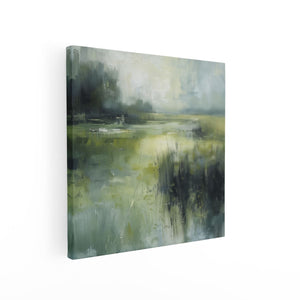 Canvas schilderij vierkant Kunstwerk van een Groen Veld met Riet