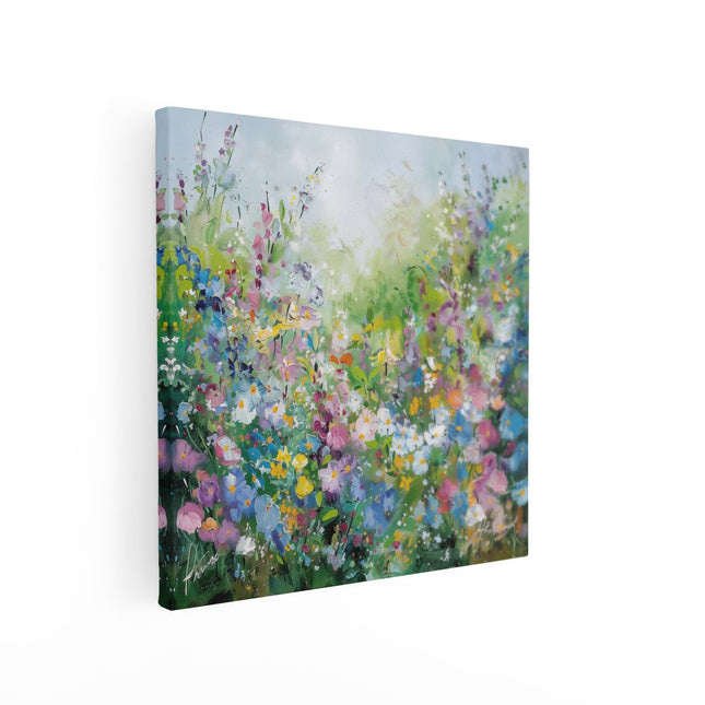Canvas schilderij vierkant Kunstwerk van Bloemen in een Tuin