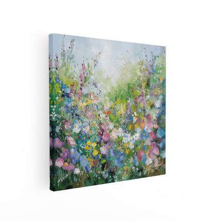 Canvas schilderij vierkant Kunstwerk van Bloemen in een Tuin