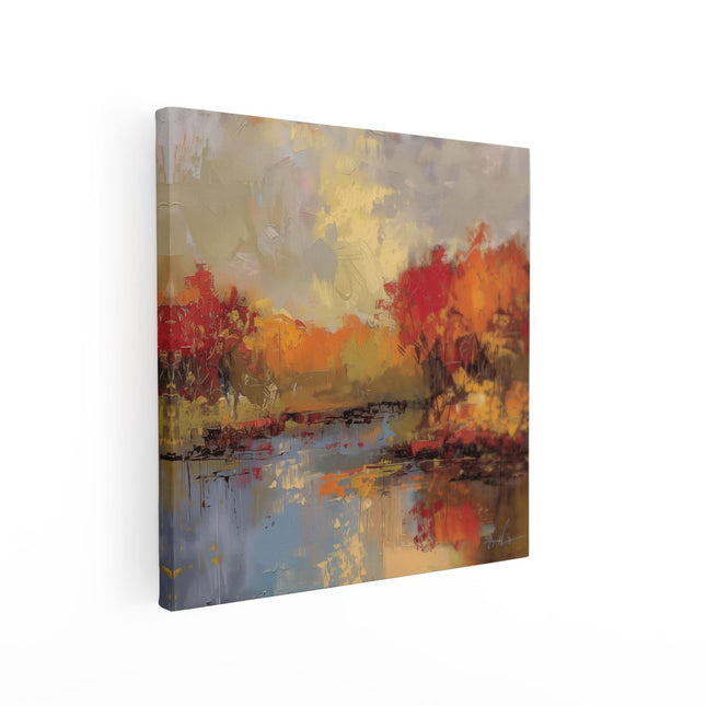 Canvas schilderij vierkant Abstract Kunstwerk van een Rivier en Bomen