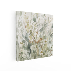 Canvas schilderij vierkant Aquarelkunstwerk van Bloemen en Grassen