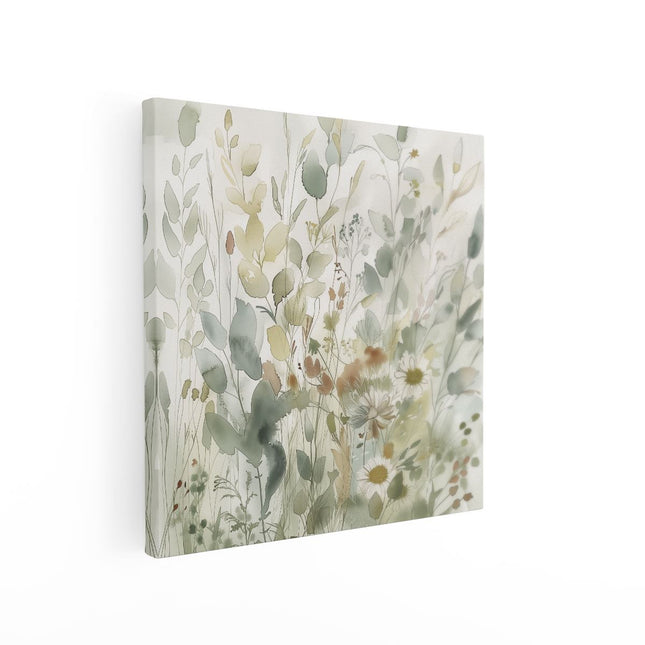 Canvas schilderij vierkant Aquarelkunstwerk van Bloemen en Grassen