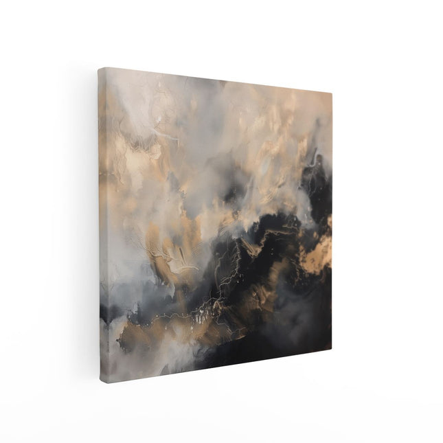Canvas schilderij vierkant Abstract Kunstwerk met Zwarte, Witte en Beige Kleuren
