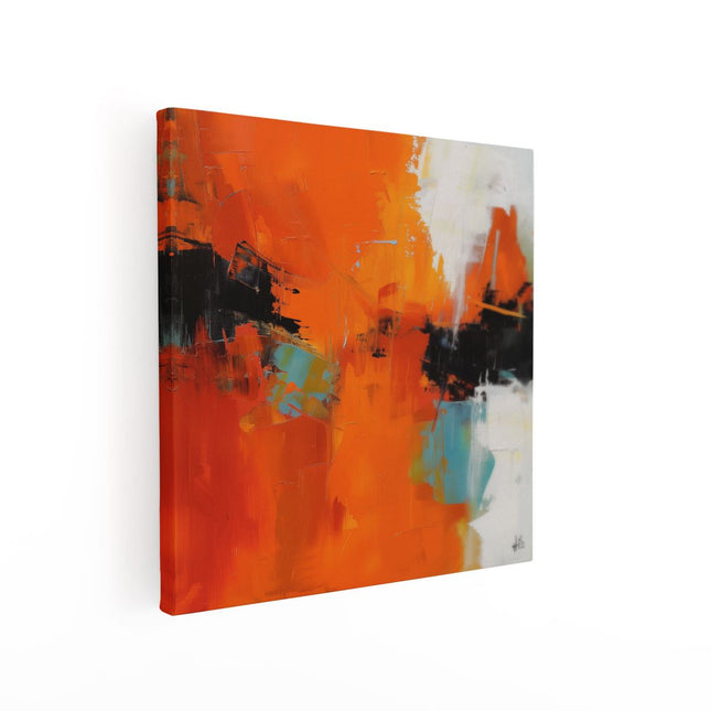 Canvas schilderij vierkant Abstract Kunstwerk met Oranje, Blauwe en Zwarte Kleuren