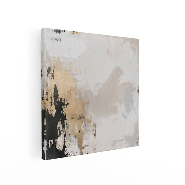 Canvas schilderij vierkant Abstract Kunstwerk met Goud en Zwarte Verf