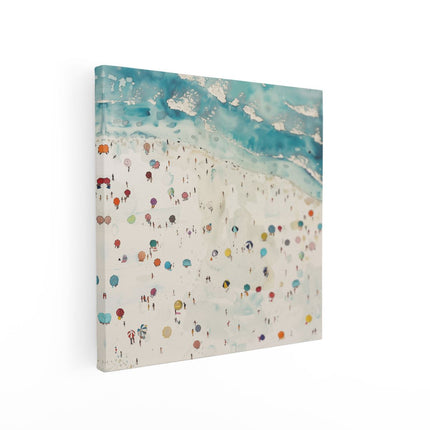 Canvas schilderij vierkant Kunstwerk van Mensen op een Strand