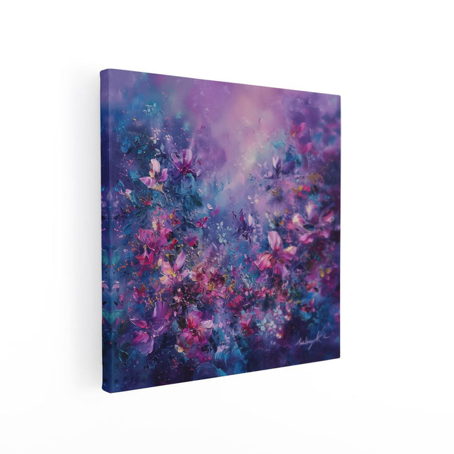 Canvas schilderij vierkant Paarse en Roze Bloemen in de Lucht