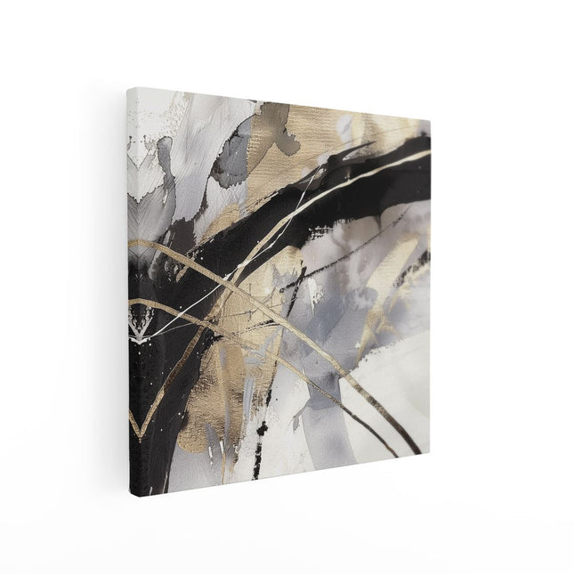 Canvas schilderij vierkant Abstract Kunstwerk met Gouden en Zwarte Lijnen
