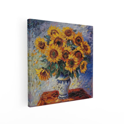 Canvas schilderij vierkant Kunstwerk van Zonnebloemen in een Vaas