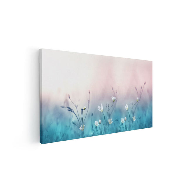 Canvas schilderij vooraanzicht Witte Bloemen Op Een Blauw Achtergrond