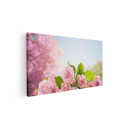 Canvas schilderij vooraanzicht Boeket Roze Rozen Bloemen