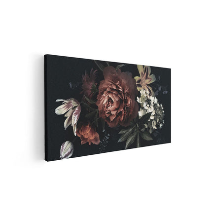 Canvas schilderij vooraanzicht Bloemen Op Een Zwart Achtergrond