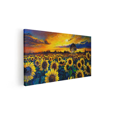 Canvas schilderij vooraanzicht Getekende Zonnebloemen Veld Met Olieverf