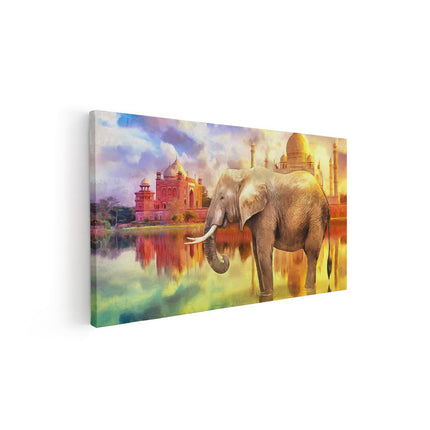 Canvas schilderij vooraanzicht Getekende Olifant Bij Taj Mahal - Abstract