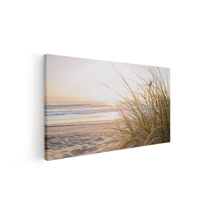 Canvas schilderij vooraanzicht Strand En Duinen Tijdens Zonsondergang