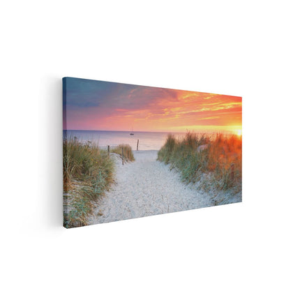 Canvas schilderij vooraanzicht Strand En Duinen Bij Zonsondergang