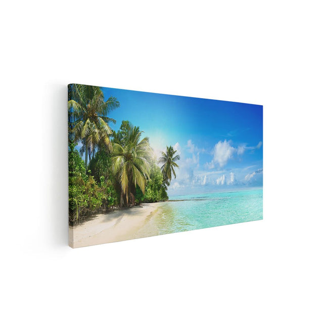 Canvas schilderij vooraanzicht Tropisch Strand Bij De Licht Blauwe Zee