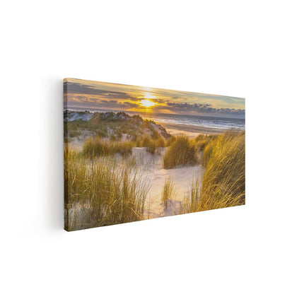 Canvas schilderij vooraanzicht Strand En Duinen Tijdens Zonsondergang