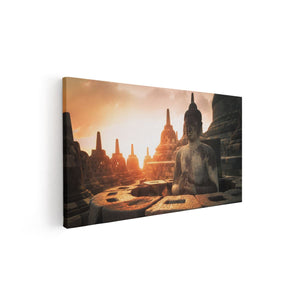 Canvas schilderij vooraanzicht Boeddha Beeld In Een Tempel