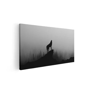 Canvas schilderij vooraanzicht Silhouet Van Een Huilende Wolf - Abstract