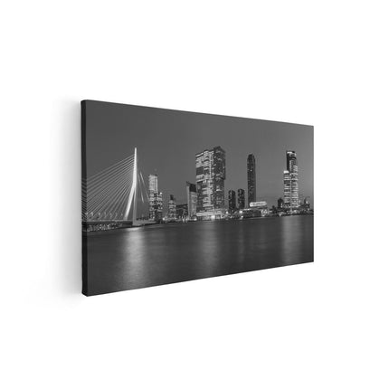 Canvas schilderij vooraanzicht Rotterdamse Skyline - Zwart Wit