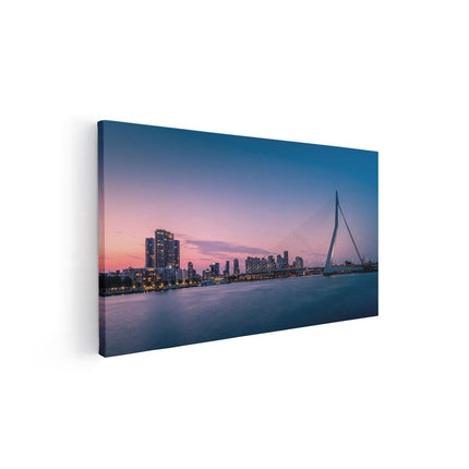 Canvas schilderij vooraanzicht Erasmusbrug In Rotterdam Met Zonsondergang