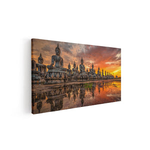Canvas schilderij vooraanzicht Boeddha Beelden Tijdens Zonsondergang