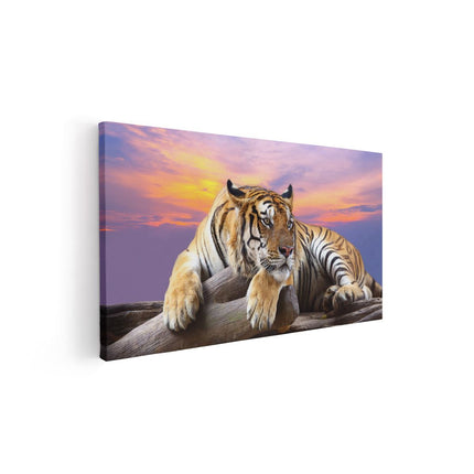 Canvas schilderij vooraanzicht Tijger Tijdens Zonsondergang