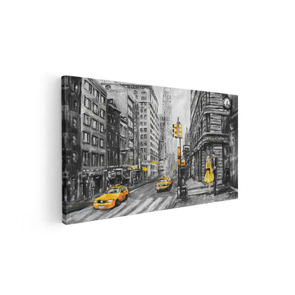 Canvas schilderij vooraanzicht Geschilderde New York Tekening - Zwart Wit