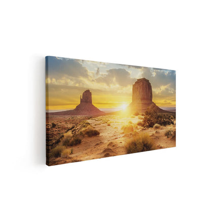 Canvas schilderij vooraanzicht Zonsondergang In Woestijn Monument Valley 