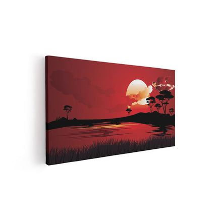 Canvas schilderij vooraanzicht Rode Zonsondergang In De Savanne - Abstract