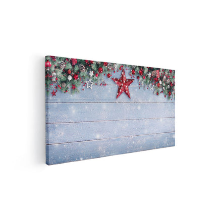 Canvas schilderij vooraanzicht Kerst Achtergrond Met Sneeuw Op Tafel
