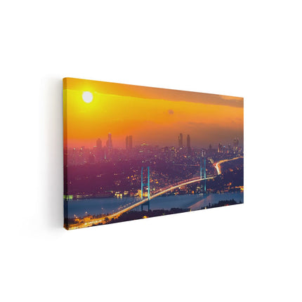 Canvas schilderij vooraanzicht Bosporusbrug In Istanbul Bij Zonsondergang