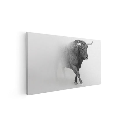 Canvas schilderij vooraanzicht Stier Op Een Grijze Achtergrond - Zwart Wit