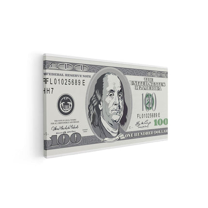 Canvas schilderij vooraanzicht Geld Dollar Biljet - Briefje van 100 Dollar
