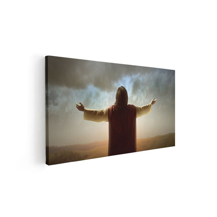Canvas schilderij vooraanzicht Jezus Christus aan het Bidden bij Zonsopgang