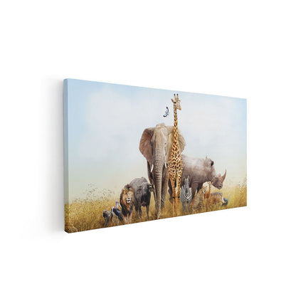 Canvas schilderij vooraanzicht Afrikaanse Dieren op het Gras - Afrika