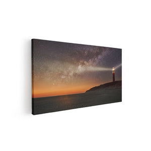 Canvas schilderij vooraanzicht Vuurtoren Texel in de Nacht 