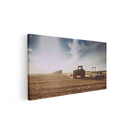 Canvas schilderij vooraanzicht Tractor op het Veld - Trekker