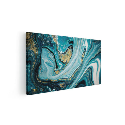 Canvas schilderij vooraanzicht Abstracte Luxe Kunst in het Blauw met Goud