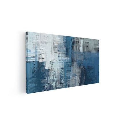 Canvas schilderij vooraanzicht Abstracte Kunst - Blauw Witte Penseelstreken