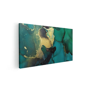 Canvas schilderij vooraanzicht Abstracte Kunst - Groen met Goud