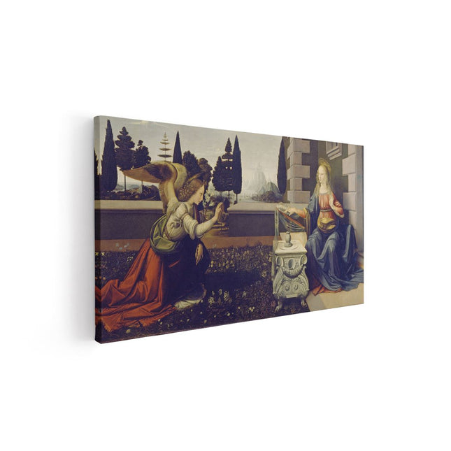 Canvas schilderij vooraanzicht De Annuciatie - Leonardo da Vinci
